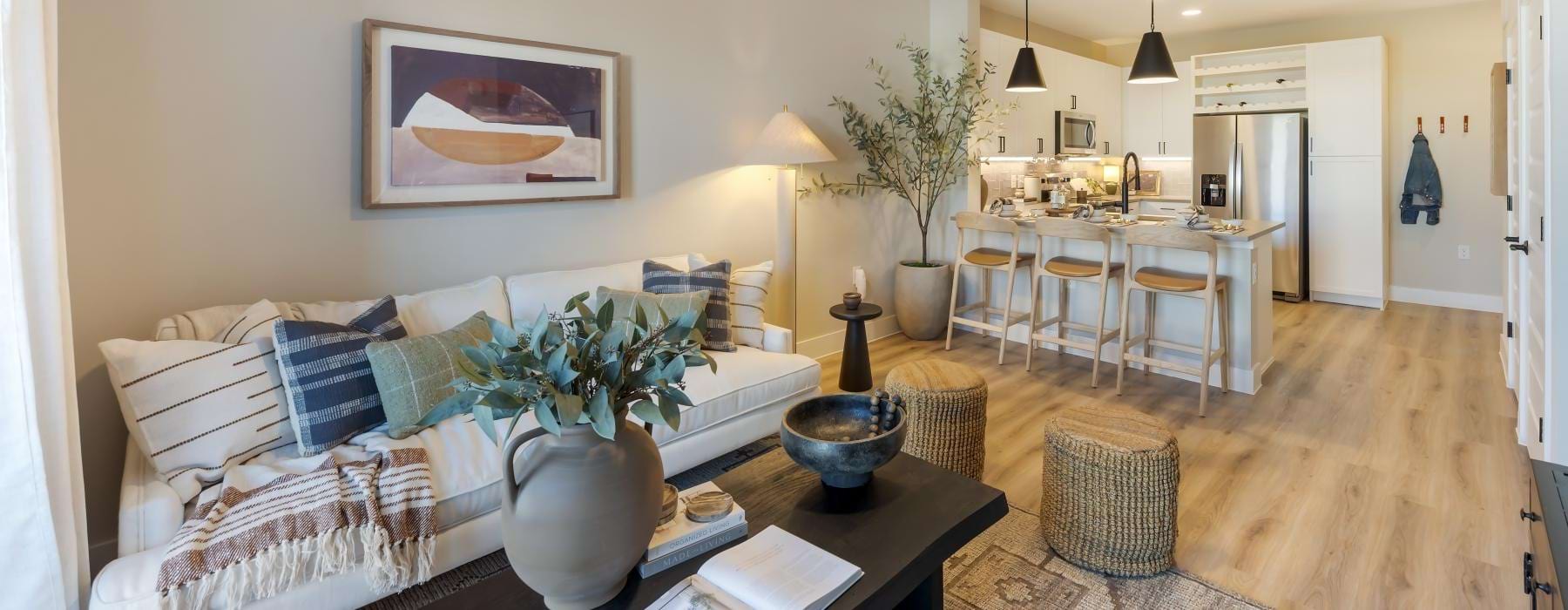 a living room with a couch and a table
